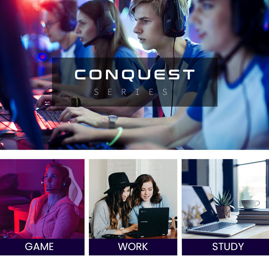 OVERDRIVE Conquest Series - Ergonomic Reclining Gaming Chair with Lumbar & Neck Pillows - Black/Blue