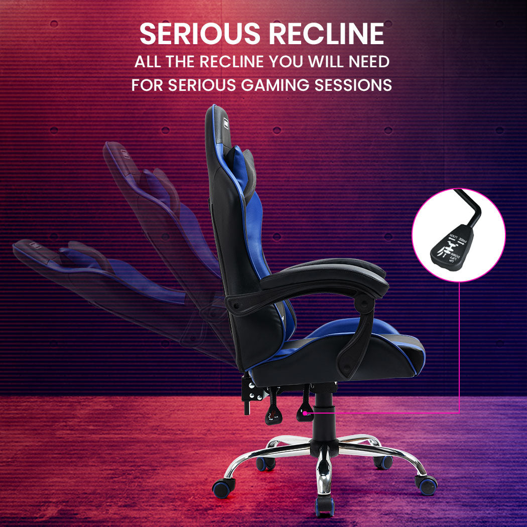 OVERDRIVE Conquest Series - Ergonomic Reclining Gaming Chair with Lumbar & Neck Pillows - Black/Blue