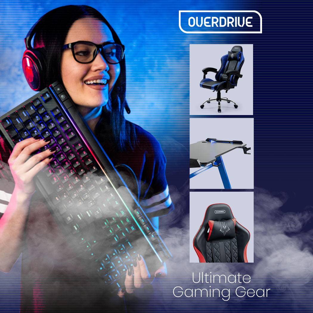 OVERDRIVE Conquest Series - Ergonomic Reclining Gaming Chair with Lumbar & Neck Pillows - Black