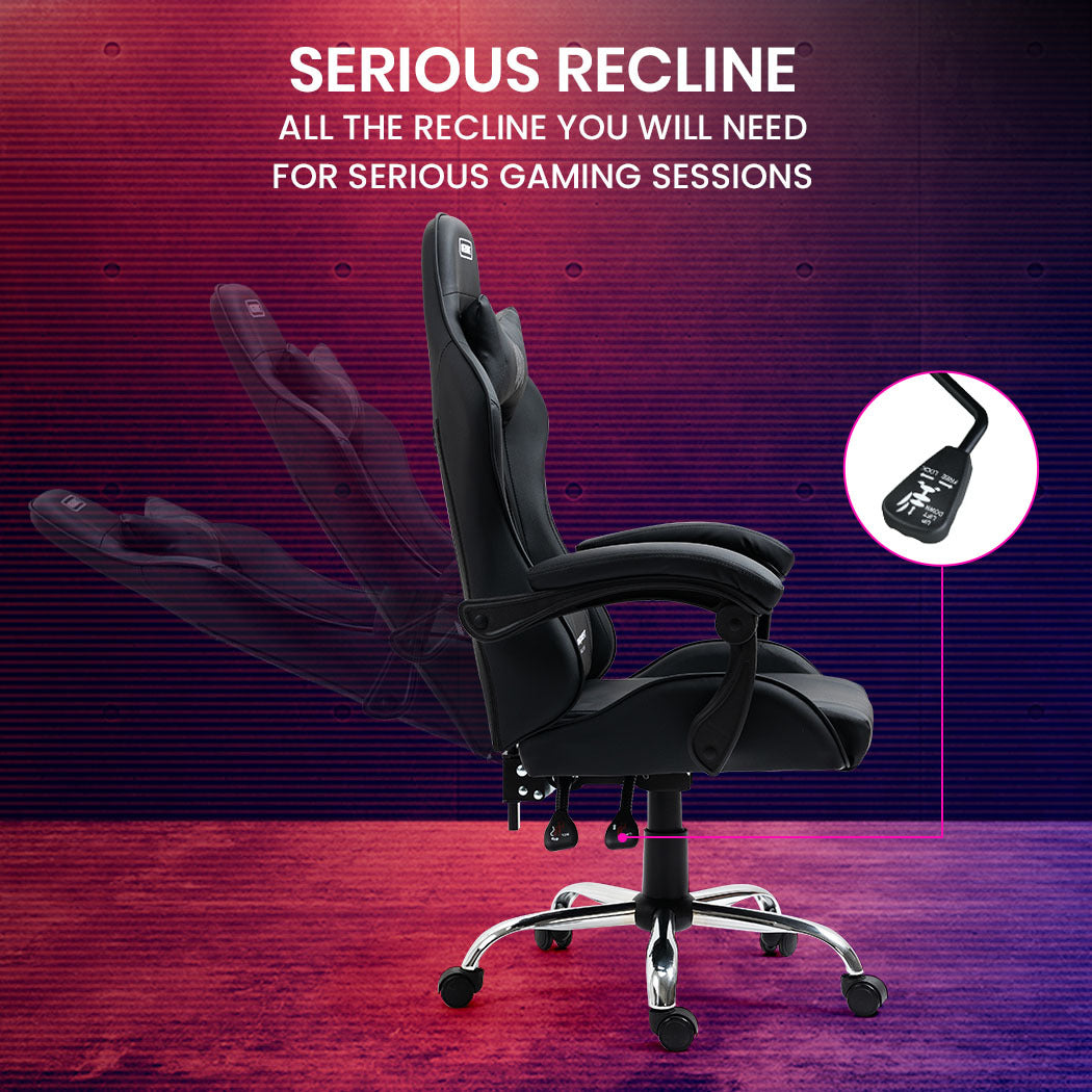 OVERDRIVE Conquest Series - Ergonomic Reclining Gaming Chair with Lumbar & Neck Pillows - Black