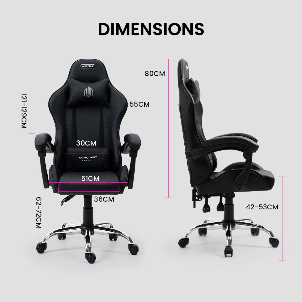 OVERDRIVE Conquest Series - Ergonomic Reclining Gaming Chair with Lumbar & Neck Pillows - Black