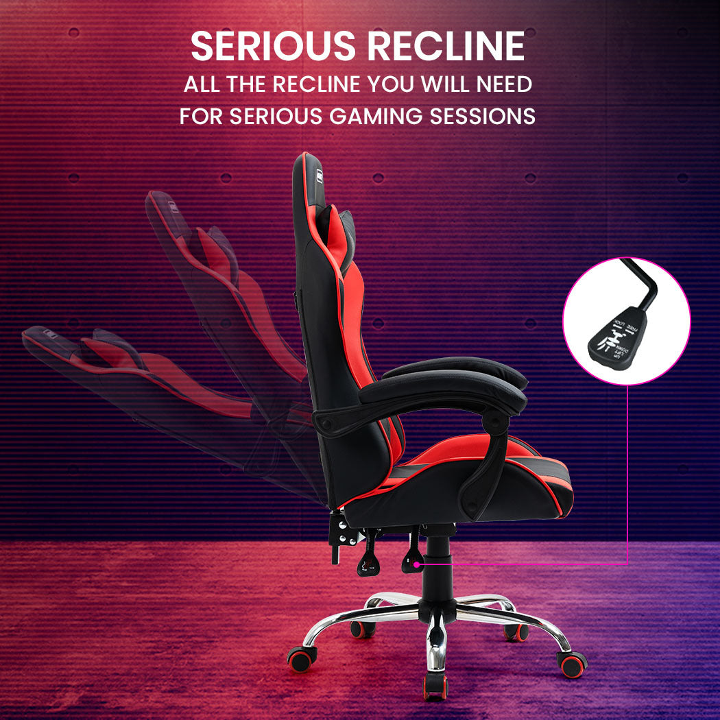 OVERDRIVE Conquest Series - Ergonomic Reclining Gaming Chair with Lumbar & Neck Pillows - Black/Red