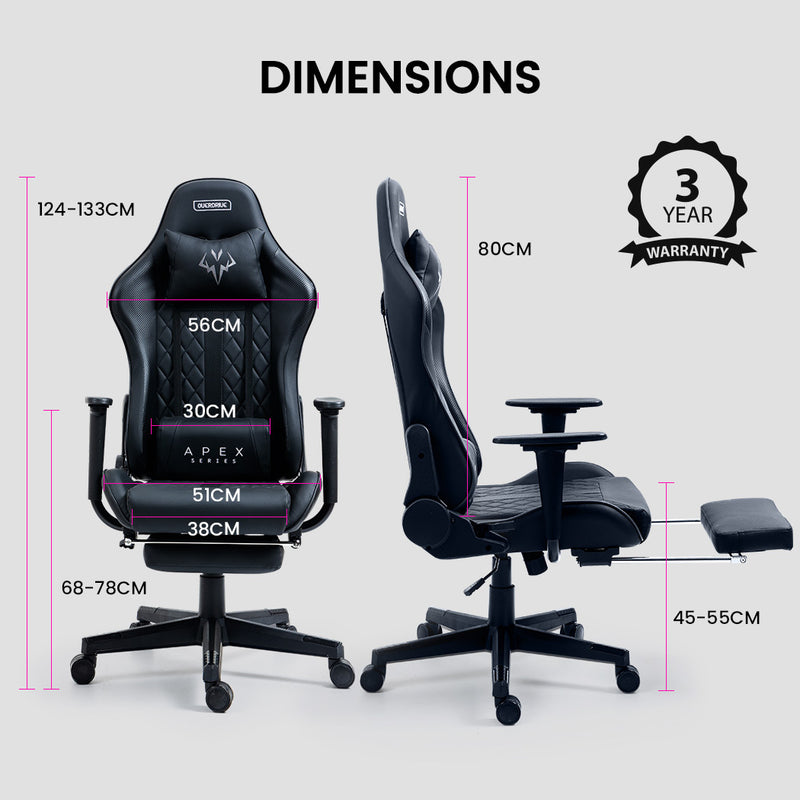 OVERDRIVE Apex Series - Ergonomic Reclining Gaming Chair with Footrest - Black