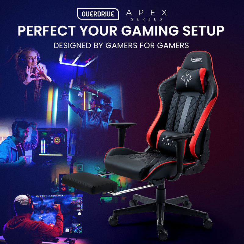 OVERDRIVE Apex Series - Ergonomic Reclining Gaming Chair with Footrest - Black/Red