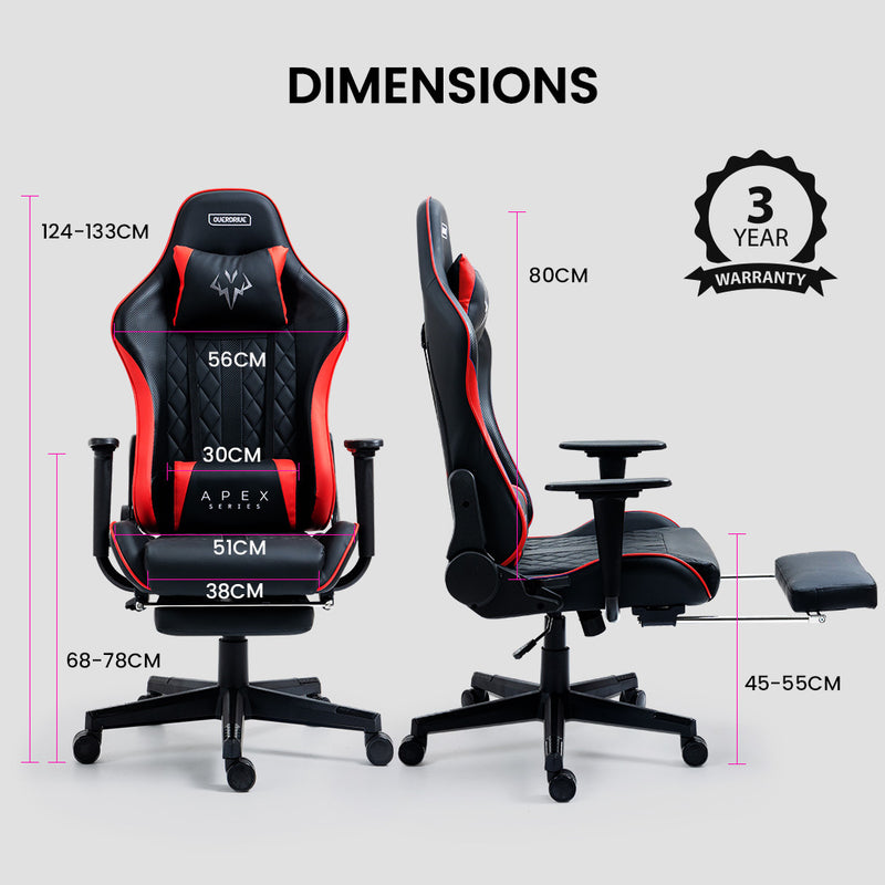 OVERDRIVE Apex Series - Ergonomic Reclining Gaming Chair with Footrest - Black/Red