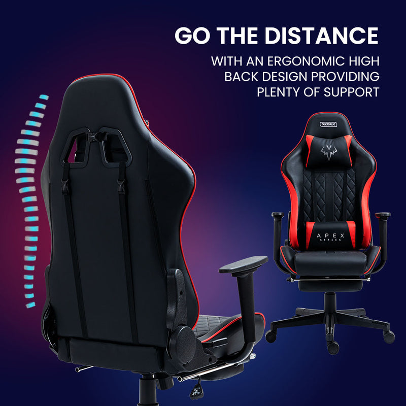 OVERDRIVE Apex Series - Ergonomic Reclining Gaming Chair with Footrest - Black/Red