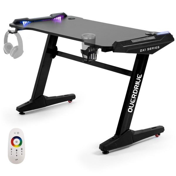 OVERDRIVE Gaming Desk with Z-Shaped Legs & LED Lights - 120cm Black