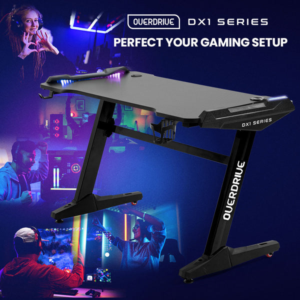 OVERDRIVE Gaming Desk with Z-Shaped Legs & LED Lights - 120cm Black