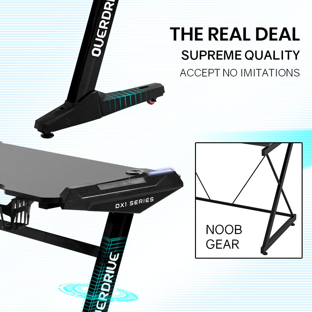 OVERDRIVE Gaming Desk with Z-Shaped Legs & LED Lights - 120cm Black