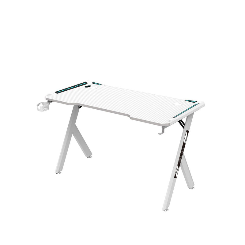 EKKIO Gaming Desk with Y-Shaped Legs & RGB Lighting - 140cm White