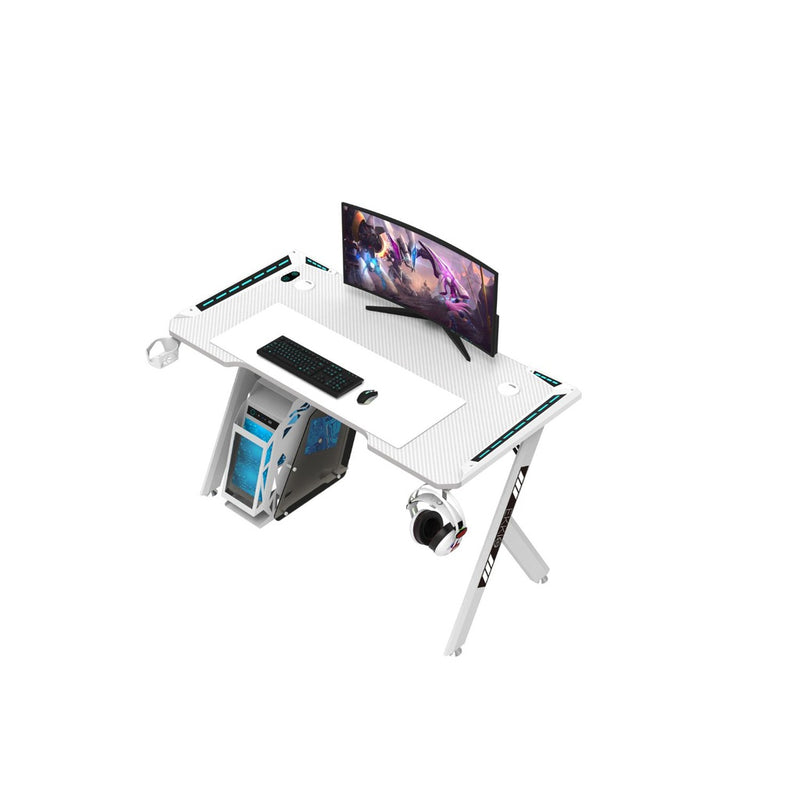 EKKIO Gaming Desk with Y-Shaped Legs & RGB Lighting - 140cm White