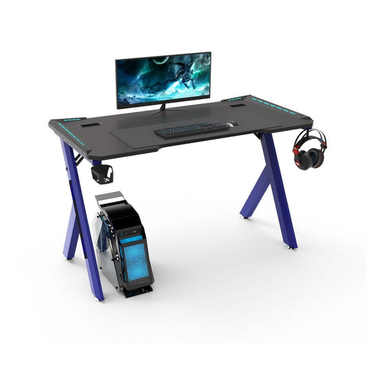 EKKIO Gaming Desk with Y-Shaped Legs & RGB Lighting - 140cm Blue