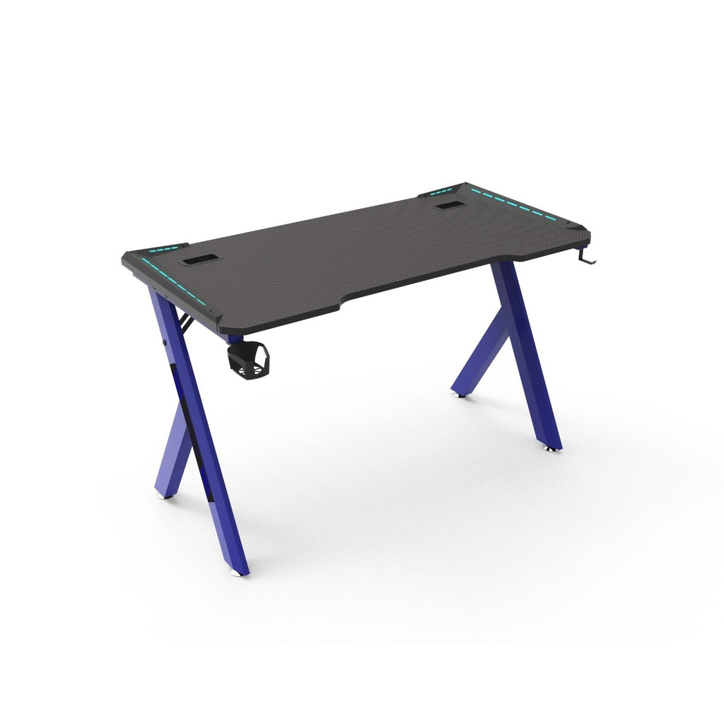EKKIO Gaming Desk with Y-Shaped Legs & RGB Lighting - 140cm Blue