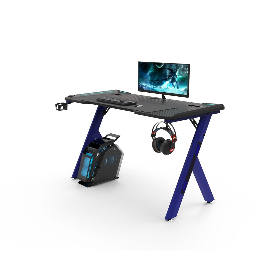 EKKIO Gaming Desk with Y-Shaped Legs & RGB Lighting - 140cm Blue