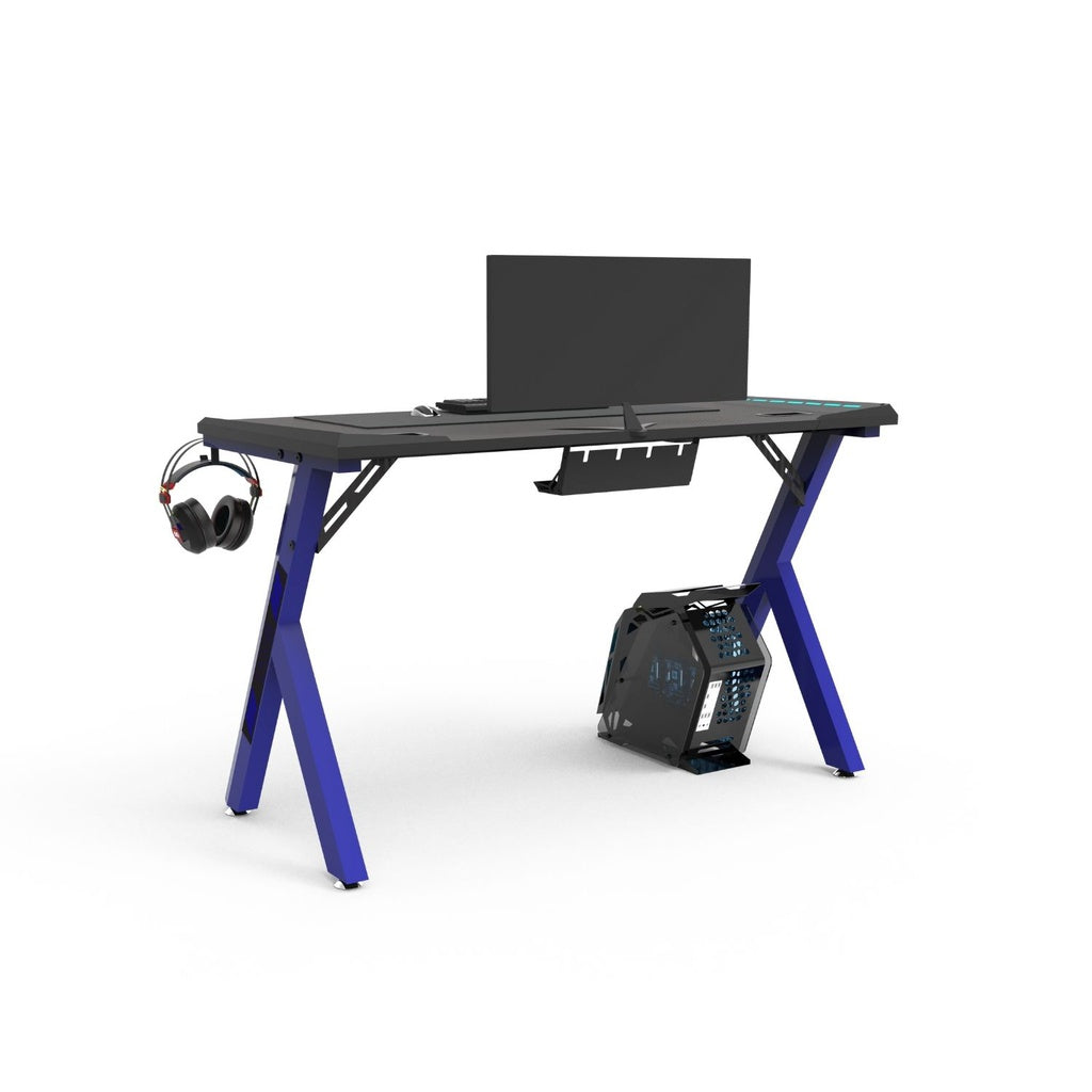 EKKIO Gaming Desk with Y-Shaped Legs & RGB Lighting - 140cm Blue