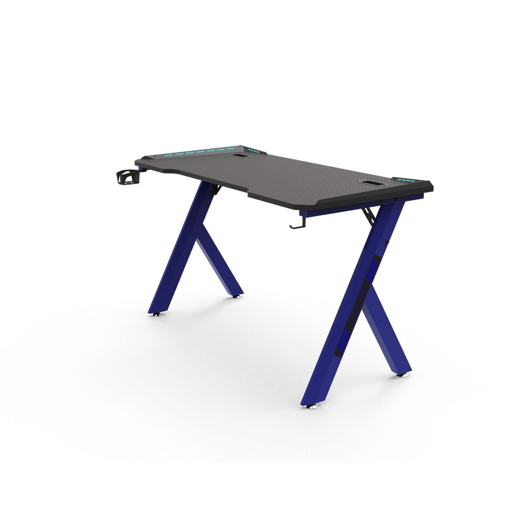 EKKIO Gaming Desk with Y-Shaped Legs & RGB Lighting - 140cm Blue