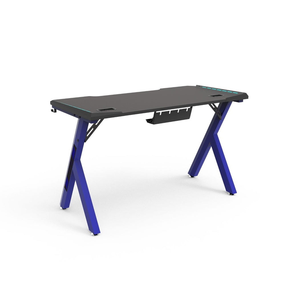 EKKIO Gaming Desk with Y-Shaped Legs & RGB Lighting - 140cm Blue