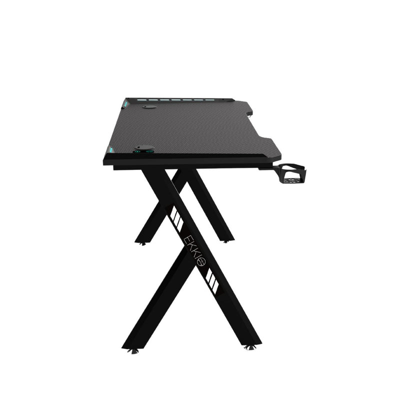 EKKIO Gaming Desk with Y-Shaped Legs & RGB Lighting - 140cm Black