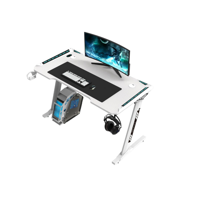 EKKIO Gaming Desk with Z Shaped Legs & RGB Lighting - 140cm White