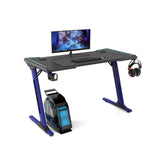 EKKIO Gaming Desk with Z Shaped Legs & RGB Lighting - 140cm Black/Blue