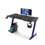 EKKIO Gaming Desk with Z Shaped Legs & RGB Lighting - 140cm Black/Blue