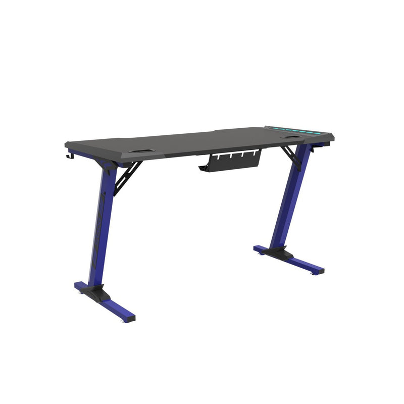 EKKIO Gaming Desk with Z Shaped Legs & RGB Lighting - 140cm Black/Blue