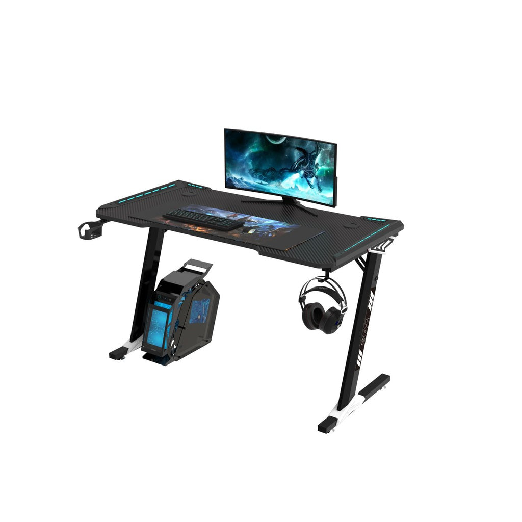 EKKIO Gaming Desk with Z-Shaped Legs & RGB Lighting - 140cm Black