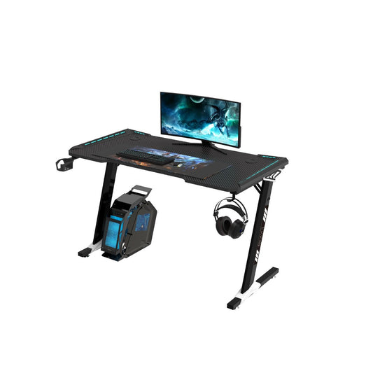 EKKIO Gaming Desk with Z-Shaped Legs & RGB Lighting - 140cm Black