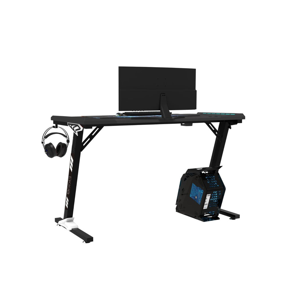 EKKIO Gaming Desk with Z-Shaped Legs & RGB Lighting - 140cm Black