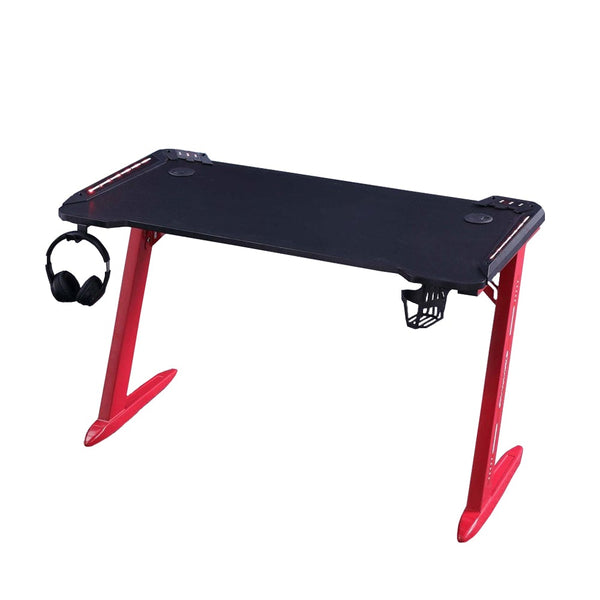 Gaming Desk with Z-Shaped Legs & RGB Lights - 120cm Black/red