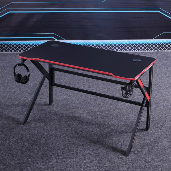 Gaming Desk with K-Shaped Legs & RGB Lights - Smooth Top - 120cm Black/Red