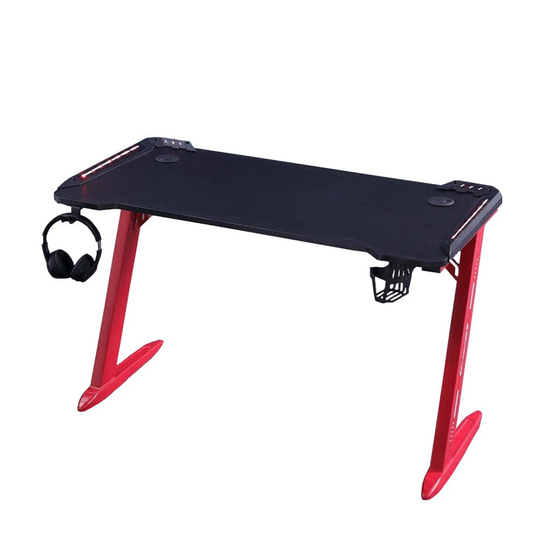 Gaming Desk with Z-Shaped Legs & RGB Lights - 140cm Black/Red