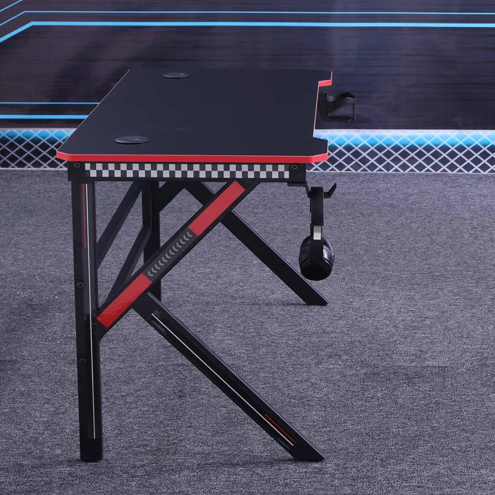 Gaming Desk with K-Shaped Legs & RGB Lights - Smooth Top - 140cm Black/Red