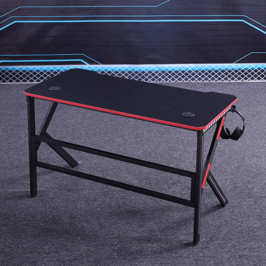 Gaming Desk with K-Shaped Legs & RGB Lights - Smooth Top - 140cm Black/Red