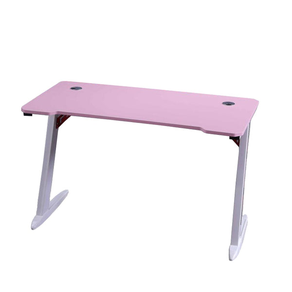 Gaming Desk with Z-Shaped Legs & RGB Lights - 120cm Pink/White