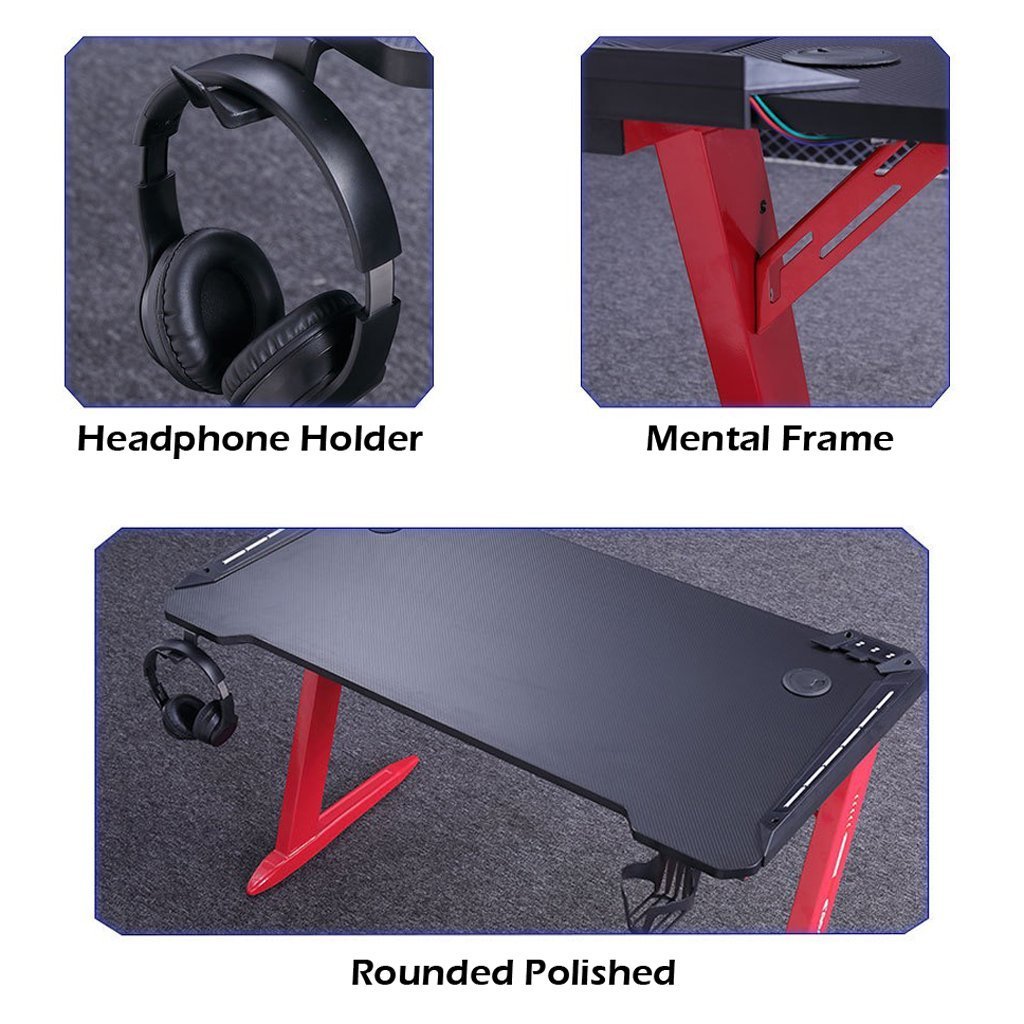 Gaming Desk with Z-Shaped Legs & RGB Lights - 120cm Pink/White