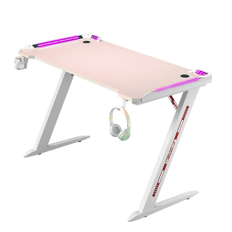 Gaming Desk with Z-Shaped Legs & RGB Lights - 120cm Pink