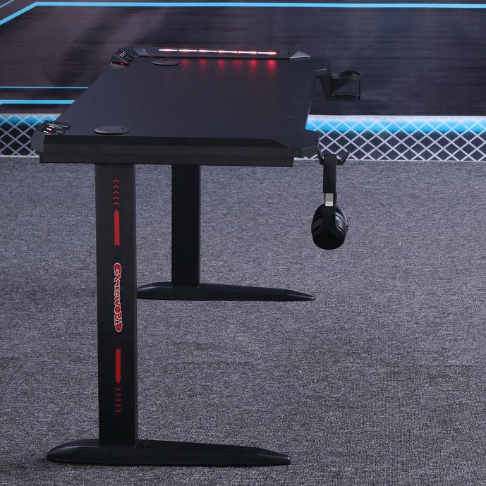 Gaming Desk with L-Shaped Legs & RGB Lights - 140cm Black