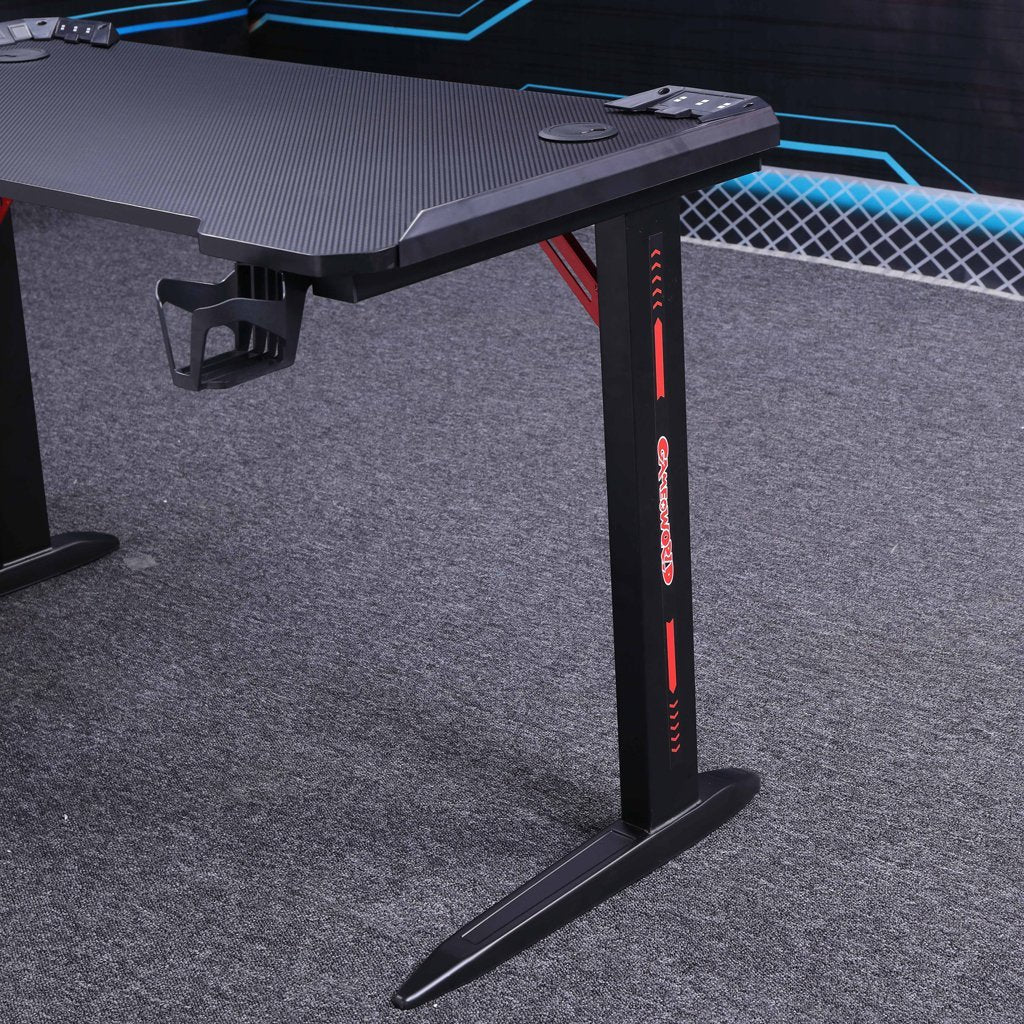Gaming Desk with L-Shaped Legs & RGB Lights - 140cm Black