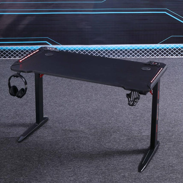 Gaming Desk with L-Shaped Legs & RGB Lights - 140cm Black