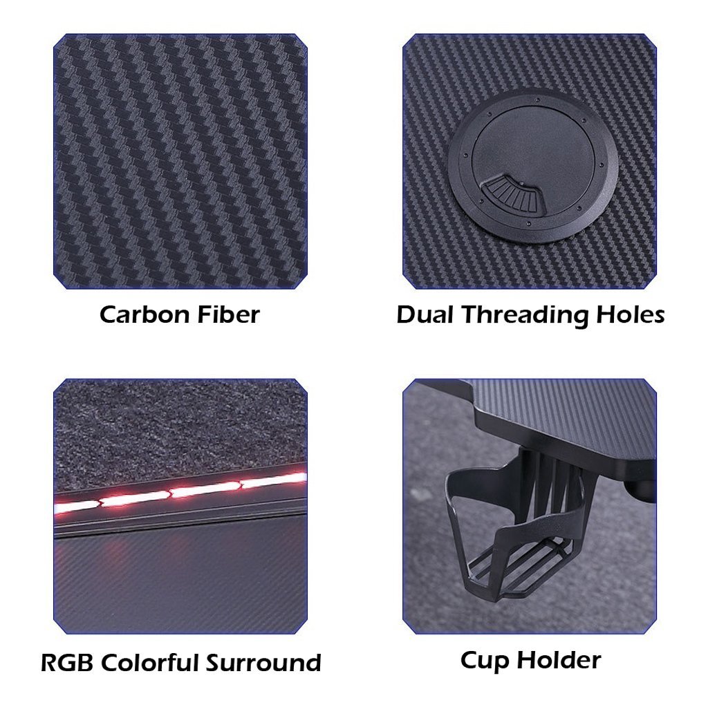 Gaming Desk with Z-Shaped Legs & RGB Lights- 140cm Black/Red