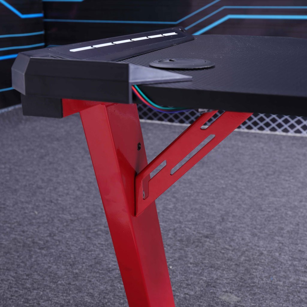 Gaming Desk with Z-Shaped Legs & RGB Lights- 140cm Black/Red