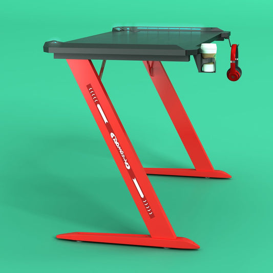 Gaming Desk with Z-Shaped Legs & RGB Lights- 140cm Black/Red