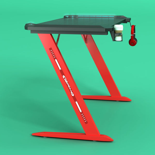 Gaming Desk with Z-Shaped Legs & RGB Lights- 140cm Black/Red