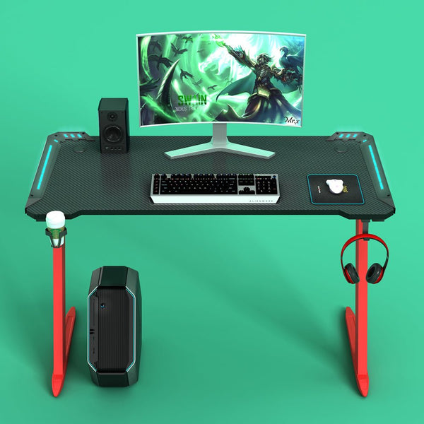 Gaming Desk with Z-Shaped Legs & RGB Lights- 140cm Black/Red