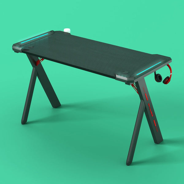 Gaming Desk with Y-Shaped Legs & RGB Lights - 140cm Black/Red