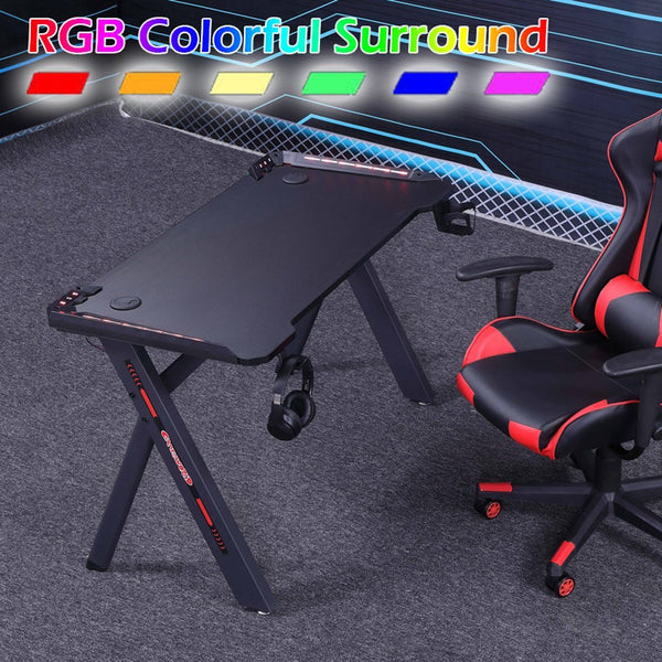 Gaming Desk with Y-Shaped Legs & RGB Lights - 140cm Black/Red