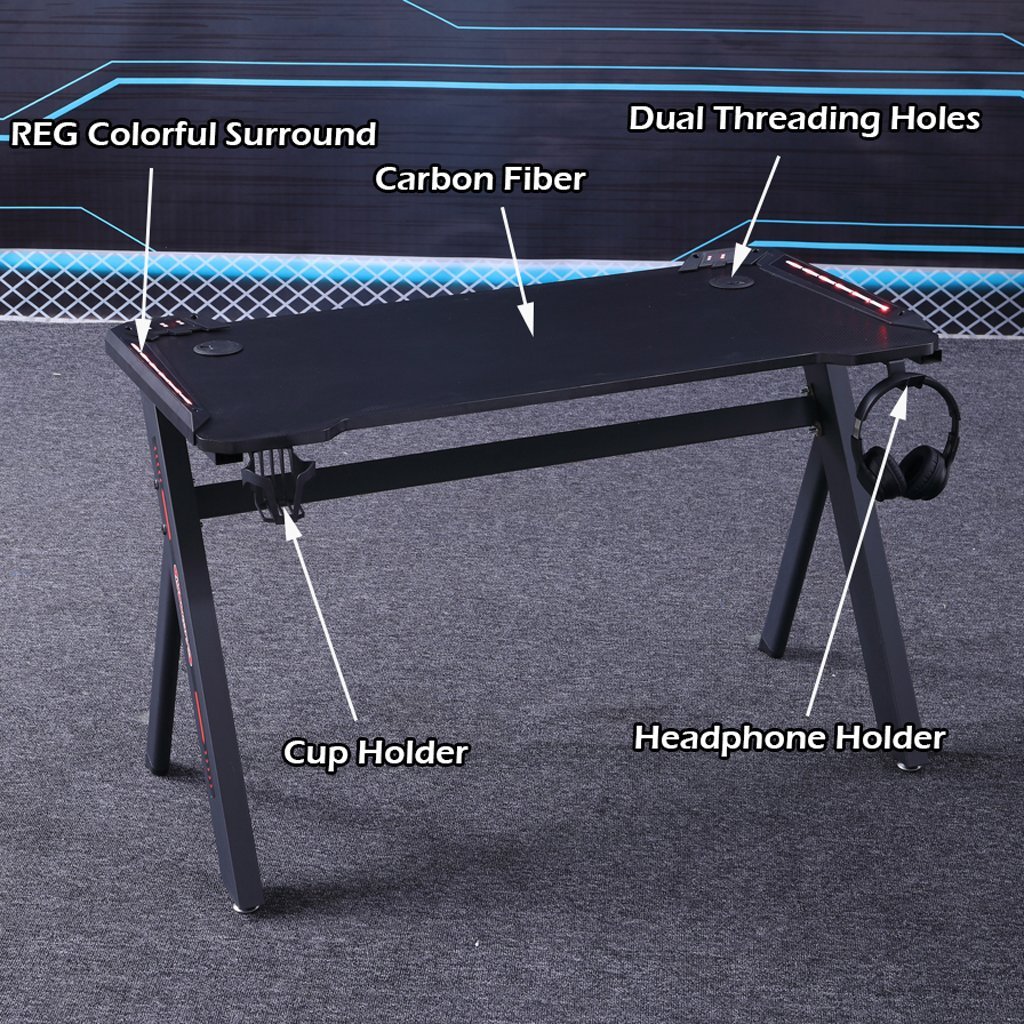 Gaming Desk with Y-Shaped Legs & RGB Lights - 140cm Black/Red
