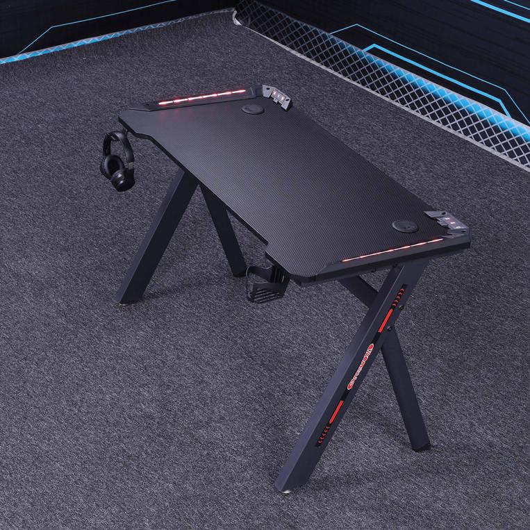 Gaming Desk with Y-Shaped Legs & RGB Lights - 140cm Black/Red