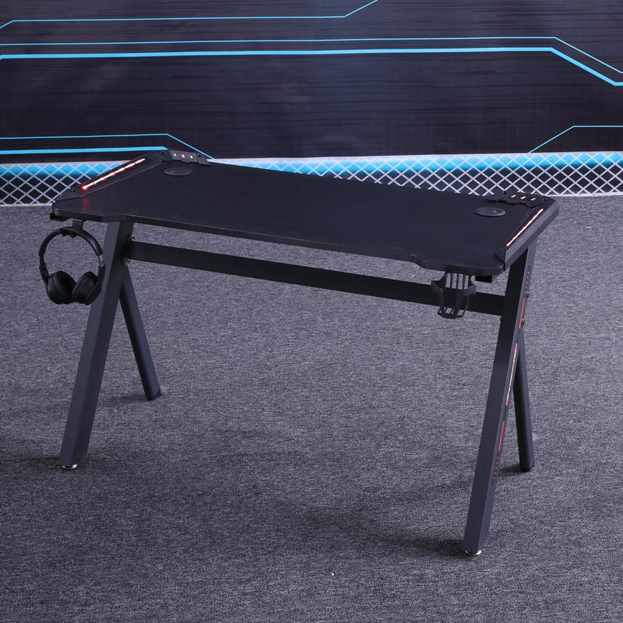 Gaming Desk with Y-Shaped Legs & RGB Lights - 140cm Black/Red
